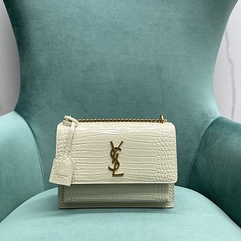YSL Sunset Medium In Crocodile-Embossed Leather 442906 White/Gold Size 20x16x6 cm