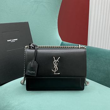 YSL Sunset Medium In Smooth Leather Black/Silver Size 442906 Size 20x16x6 cm