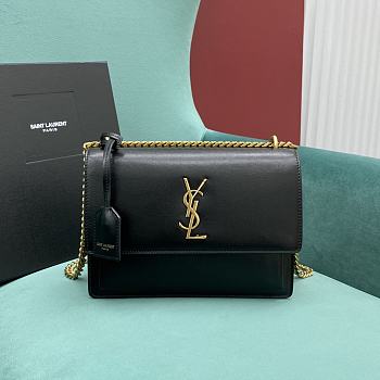 YSL Sunset Medium In Smooth Leather Black/Gold Size 442906 Size 20x16x6 cm