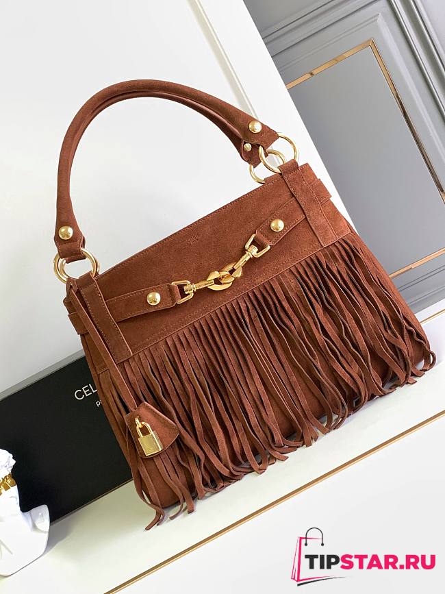 Celine Medium Annabel Bag With Fringes In Suede Calfskin Brown Size 36.5 X 28.5 X 10 CM - 1