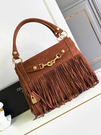 Celine Medium Annabel Bag With Fringes In Suede Calfskin Brown Size 36.5 X 28.5 X 10 CM