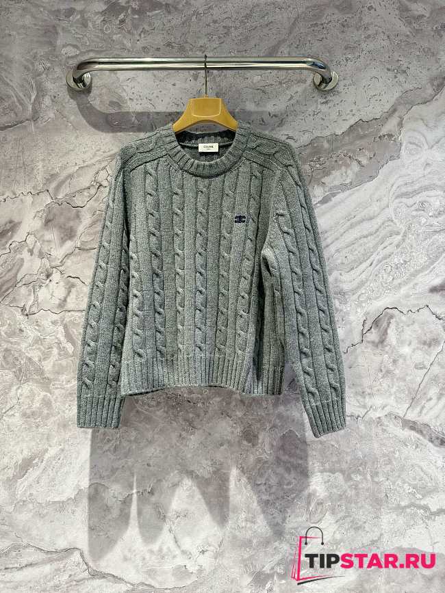 Celine Cable-Knit Triomphe Sweater In Cashmere Grey - 1