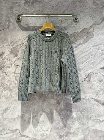 Celine Cable-Knit Triomphe Sweater In Cashmere Grey