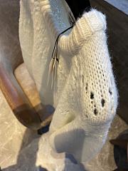 Celine Crew Neck Fair Isle Sweater In Alpaca Wool Pointelle Off White - 5