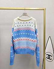 Celine Crew Neck Fair Isle Sweater In Mohair And Silklight Blue  - 2