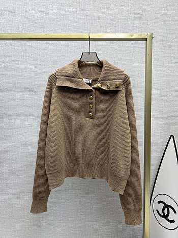 Celine Vareuse Sweater In Ribbed Wool And Cashmere Old Camel
