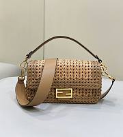 Fendi Baguette Sand And Brown Interlaced Leather Bag Size 27x15x6 cm - 1
