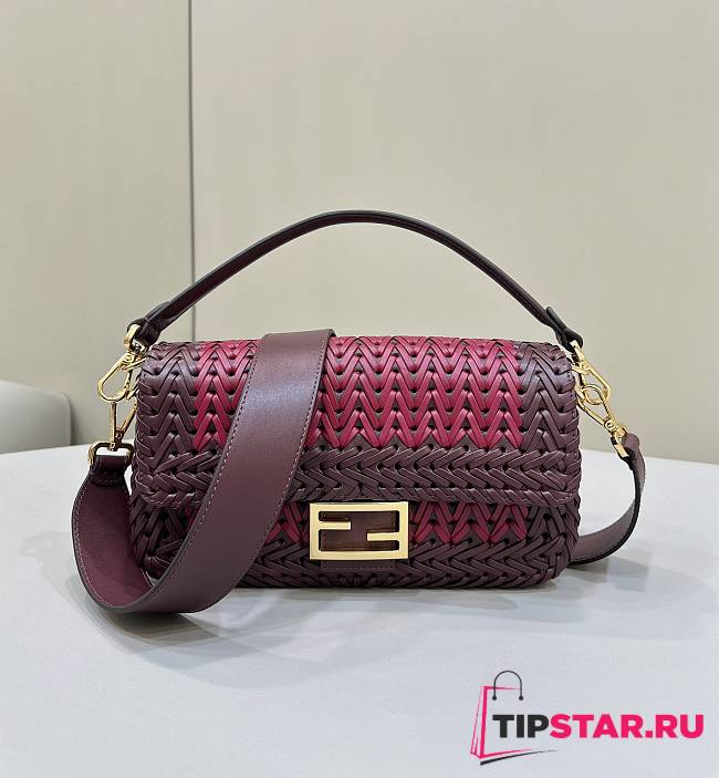 Fendi Baguette Burgundy Braided Leather Bag Size 27x15x6 cm - 1