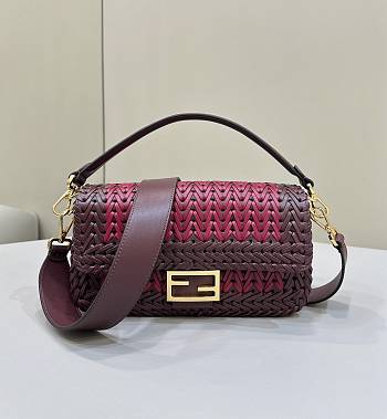 Fendi Baguette Burgundy Braided Leather Bag Size 27x15x6 cm