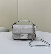 Fendi Baguette Mini Silver Leather Bag With Crystal FF Motif Size 20x5x13cm - 1