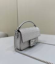 Fendi Baguette Mini Silver Leather Bag With Crystal FF Motif Size 20x5x13cm - 3