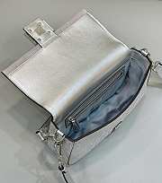 Fendi Baguette Silver Leather Bag With Crystal FF Motif 27x6x15cm - 5