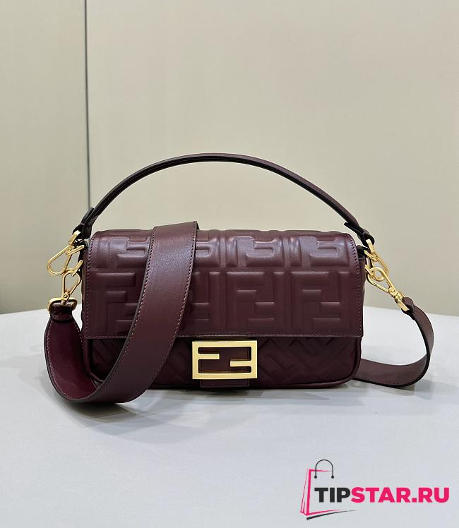 Fendi Baguette Burgundy Nappa Leather Bag 27x15x6cm - 1