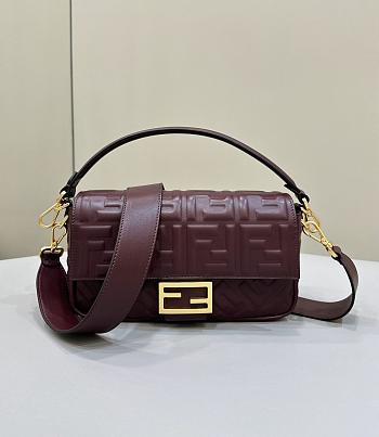 Fendi Baguette Burgundy Nappa Leather Bag 27x15x6cm