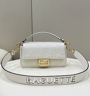 Fendi Baguette White FF Canvas Bag Size 27x15x6 cm