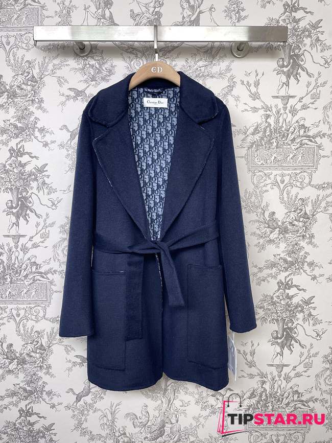 Dior Coat With Belt Blue Double-Sided Virgin Wool - 1