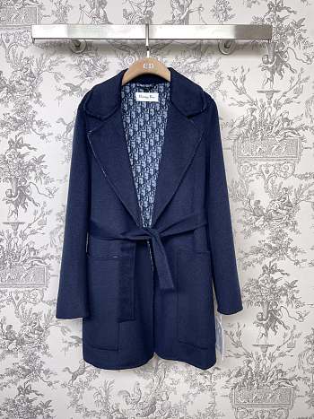 Dior Coat With Belt Blue Double-Sided Virgin Wool