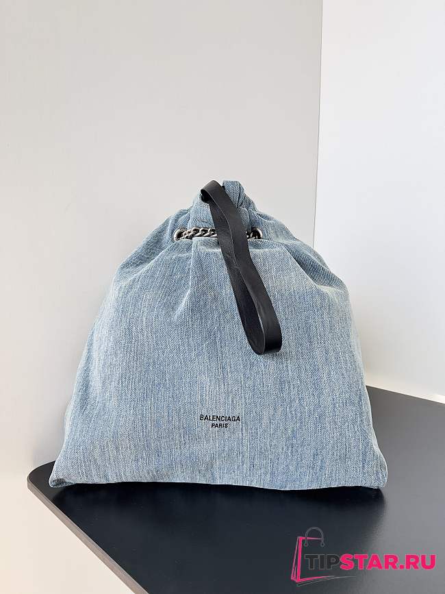 Balenciaga Crush Medium Tote Bag In Blue Washed Denim Size 40x46x14 cm - 1
