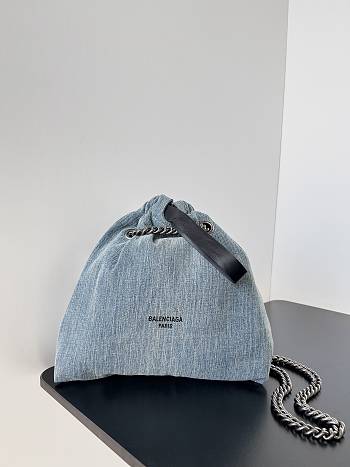 Balenciaga Crush Small Tote Bag In Blue Washed Denim Size 24*26*10 cm