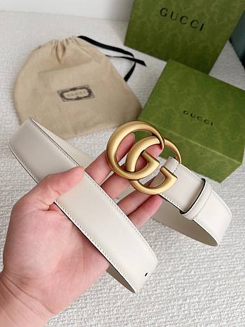 Gucci Leather Belt With Double G Buckle White 4cm