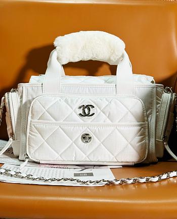 Chanel Large Bowling Bag Nylon & Silver-Tone Metal White AS4364 Size 16 × 35 × 20 cm