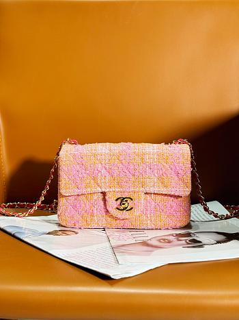 Chanel Mini Flap Bag Tweed Orange & Pink A69900 Size 12 × 20 × 6 cm