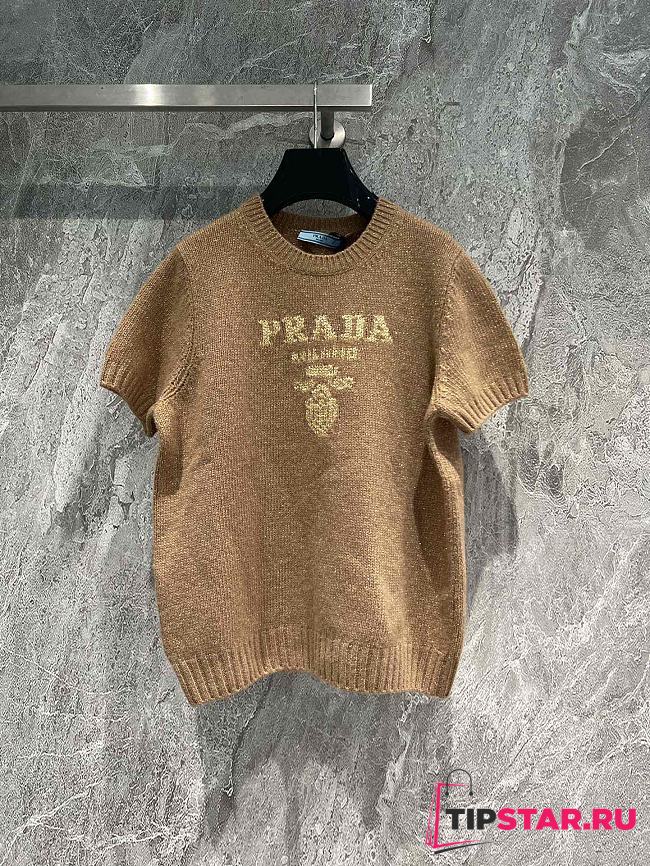 Prada Camel Wool Cashmere & Lamé Crew-neck Sweater - 1