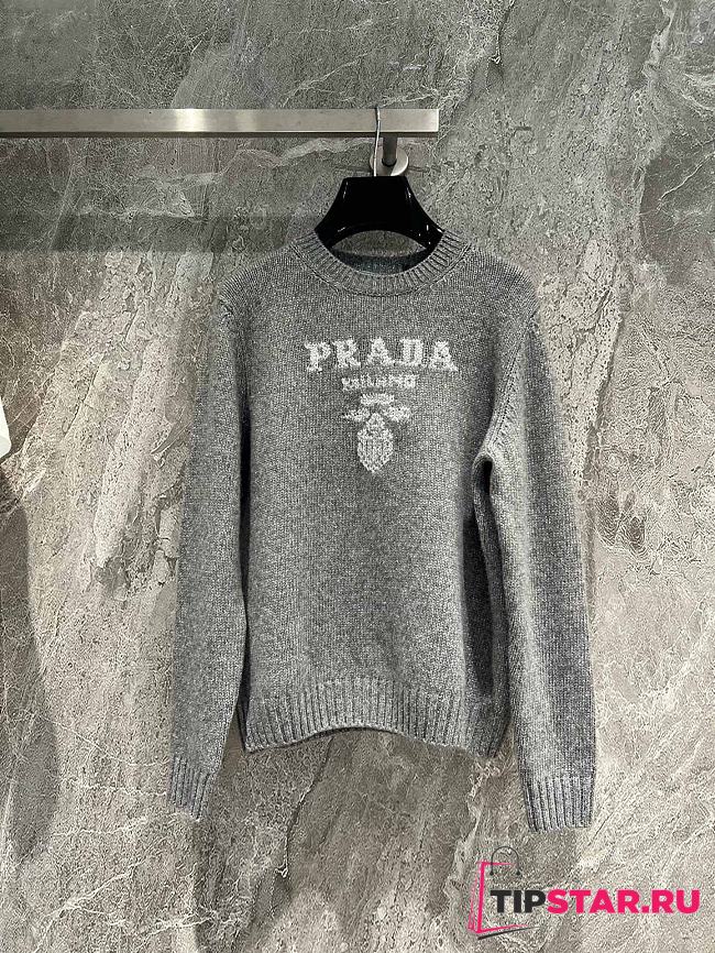 Prada Grey Wool Cashmere & Lamé Crew-neck Sweater - 1