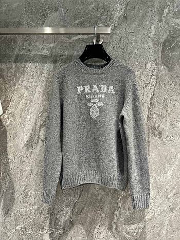 Prada Grey Wool Cashmere & Lamé Crew-neck Sweater