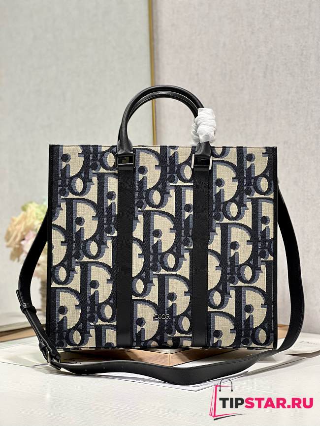 Dior East-West Tote Bag Beige and Black Maxi Dior Oblique Jacquard Size 40.5 x 35 x 12 cm - 1