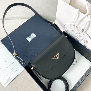 Prada Arqué Leather Shoulder Bag With Flap Black Size 12x23x6 cm