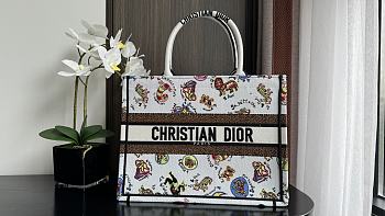 Medium Dior Book Tote White Multicolor Dragon Zodiac Embroidery Size 36 x 27.5 x 16.5 cm