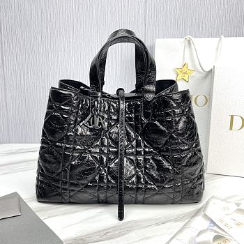 Large Dior Toujours Bag Black Macrocannage Crinkled Calfskin Size 37 x 27 x 19 cm