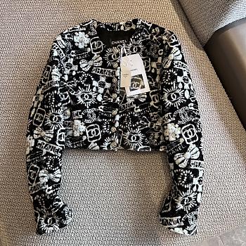 Chanel Jacket Embroidered Velvet Black, White & Silver P74349
