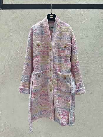 Chanel Coat Embroidered Cotton & Wool Tweed Pink, Yellow, Ecru & Blue P76296