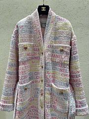 Chanel Coat Embroidered Cotton & Wool Tweed Pink, Yellow, Ecru & Blue P76296 - 3