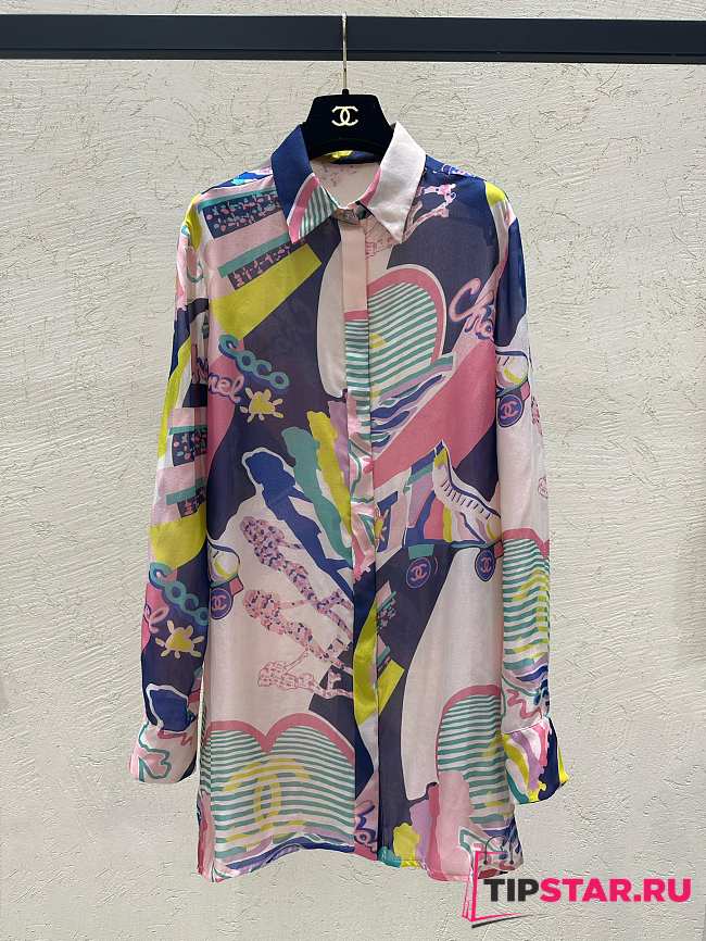 Chanel Blouse Printed Silk Muslin Pink & Multicolour P76383 - 1