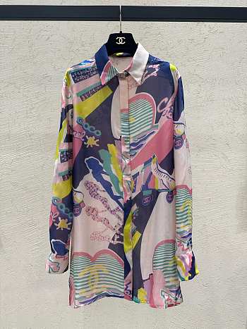 Chanel Blouse Printed Silk Muslin Pink & Multicolour P76383