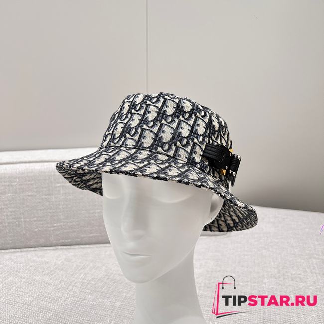 Dior Oblique Bucket Hat Navy Blue and Beige Blended Cotton Jacquard - 1