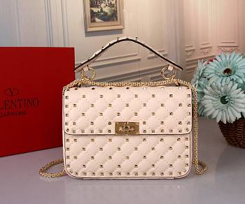 Valentino Medium Nappa Rockstud Spike Bag Light Ivory Size 23*16*6.5 cm