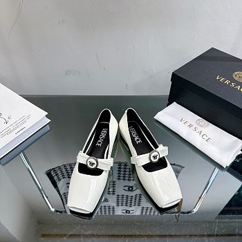 Versace Gianni Ribbon Open Patent Ballerinas White