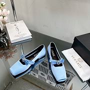 Versace Gianni Ribbon Open Satin Ballerinas Light Blue - 3