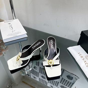 Versace Gianni Ribbon Low Patent Mules White