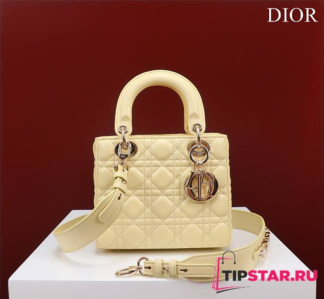 Dior Small Lady My ABCDior Bag Pastel Yellow Cannage Lambskin Size 20*16*8cm - 1