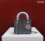 Mini Lady Dior Bag Metallic Calfskin and Satin with Celestial Blue Bead Embroidery Size 17*15*7cm - 1
