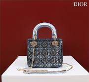 Mini Lady Dior Bag Metallic Calfskin and Satin with Celestial Blue Bead Embroidery Size 17*15*7cm - 5