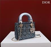 Mini Lady Dior Bag Metallic Calfskin and Satin with Celestial Blue Bead Embroidery Size 17*15*7cm - 4