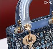 Mini Lady Dior Bag Metallic Calfskin and Satin with Celestial Blue Bead Embroidery Size 17*15*7cm - 3