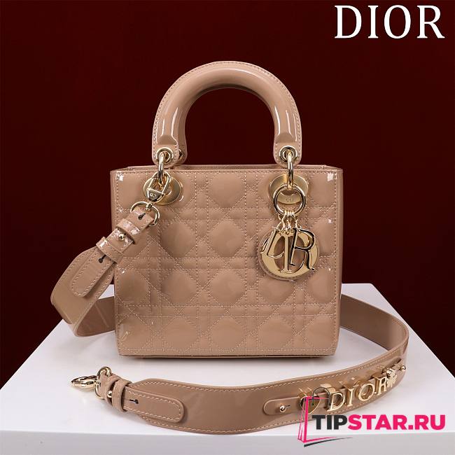 Small Lady Dior Bag Rose Des Vents Patent Cannage Calfskin Size 20 x 17 x 8 cm - 1