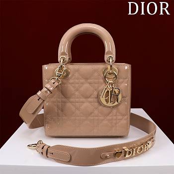 Small Lady Dior Bag Rose Des Vents Patent Cannage Calfskin Size 20 x 17 x 8 cm